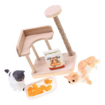 1 Rinkinys Lėlių Namelis Apdailos Miniatiūriniai Modelis Žaislas Mini Katės Statulą Mini Kačių Bokštas Modelio Namas Tiekimo