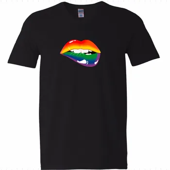 100% Medvilnės V T-Shirt Seksualus Lūpų Rainbow 4 Os Gėjų Schwul Regenbogen Herren Juokinga Printtee Atsitiktinis Marškinėliai Trumpomis Rankovėmis Marškinėliai