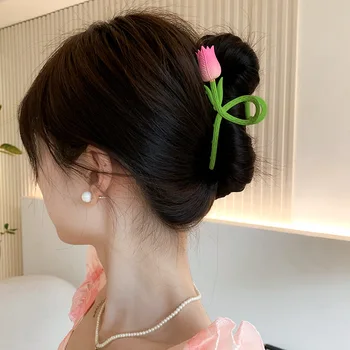 2022 karšto korėjos Mados Rožinė 3D Tulpių Plaukų Žnyplės Moterų, Mergaičių Vasaros Ryklys Įrašą Plaukų Aksesuarai