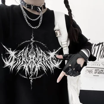 2023 Moterys T-shirt 90-ųjų Derliaus Hip-Hop Streetwear Kawaii Mados Atsitiktinis Viršūnes Unisex Marškinėliai Žaibo Laiškas Spausdinti Y2K Goth Punk