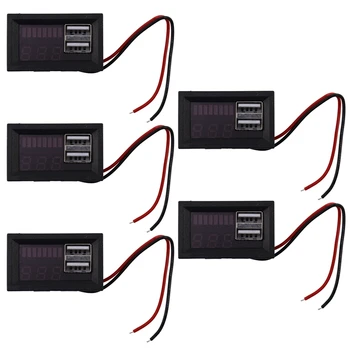 5X Raudonas Led Skaitmeninis Ekranas Voltmeter Metrų Voltas Testeris Skydelis Dc 12V Automobiliai, Transporto priemonės, USB 5V2A Išėjimo 12.6 V Baterija