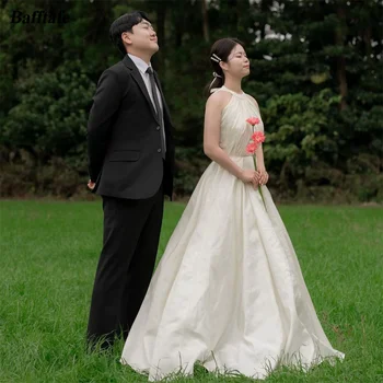 Bafftafe Linijos, Satino Korėjoje Vestuvių Suknelės Nuotaka Apynasrio Vestuvinės Suknelės Grindų Ilgis Vestuvių Fotosesiją Prom Šalies Chalatai