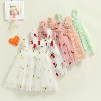 Bamblys Mergaičių Suknelė už Šalis 2024 M. Vasaros Rankovių Daisy Gėlių Tutu Sukneles Sluoksnių Tiulio Suknelė Princesė Vaikams Gimtadienio Aprengti