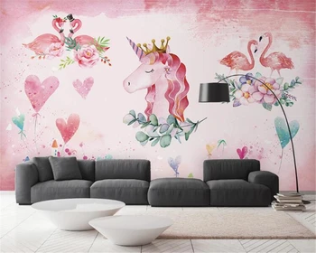 Custom tapetai, freskos, vaikų kambarys, vaikų darželis, apdailos animacinių filmų flamingo fone freskos nuotraukų kolekciją 3d tapetai