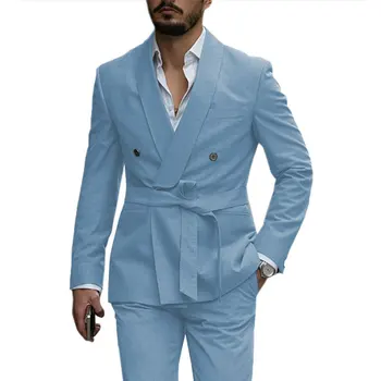 DV055 Pritaikyti Vyrų Kostiumas 2 Gabalas Diržas Stilius Nustatyti Jaunikis Geriausią Vyro Atsitiktinis Tuxedos Vestuvių (Švarkas +Kelnės )