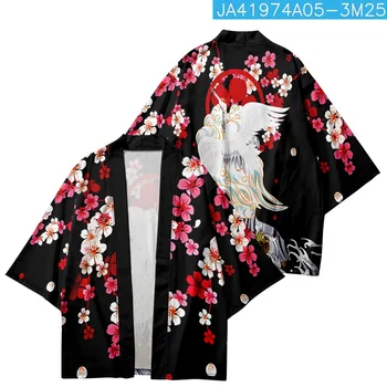 Harajuku Black Print Megztinis Vyrams Azijos Drabužių Japonijos Cosplay Kimonos Streerwear Yukata Moterų Haori Skraiste