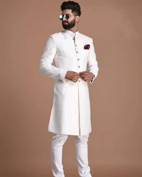 Indijos Vyrų Kostiumas Viena Breasted Su Aukso Mygtukai Arabijos Stiliaus Ilgas Kailis Vestuvių Kostiumai Vyrams 2-Piece Slim Fit Vyrų Drabužiai.