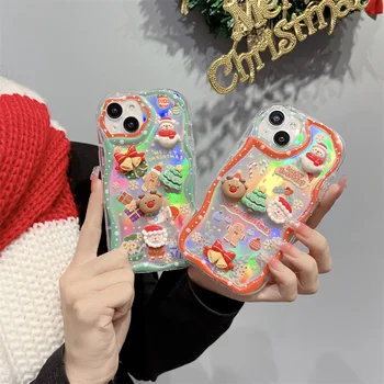 Kalėdų Animacinis Naujųjų Metų Dovanos, Telefono dėklas skirtas iPhone 15 14 13 12 11 Pro Max X XS Minkštos TPU Case for iPhone 7 8 Plius lazerio Dangtis