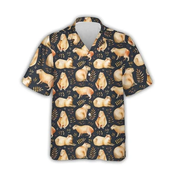 Naujas Kawaii Capybara Marškinėliai Vyrams Havajų Marškinėliai 3d spausdinimo trumpomis Rankovėmis Viršūnes Harajuku Streetwear Vasaros y2k Vyras Drabužiai