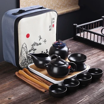 Nešiojamų Keramikos Teaware Nustatyti Kinų Kung Fu Teaset Arbatinukas Keliautojas Teaware su maišeliu Teaset Gaiwan Arbatos Puodeliai Arbatos Ceremonija