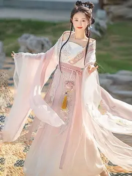 Pagerėjo Hanfu Moterų Rudenį Ir Žiemą, Plačios Rankovės Siuvinėjimas Suknelė Kinijos Wei-Jin Tradicinio Stiliaus Cosplay Kostiumas