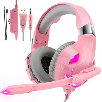 Rožinė Žaidimų ausines Žaidėjus Mergina Laidines Ausines su Mic Led šviesos PS5/XBOX/PC Naujųjų metų Dovana