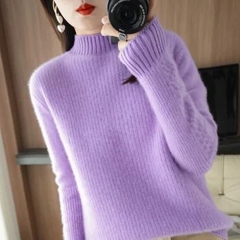 Rudenį ir žiemą naujas moterų megztinis 100% grynos vilnos megzti megztinis džemperis mados atsitiktinis dugno marškinėliai moterims viršų