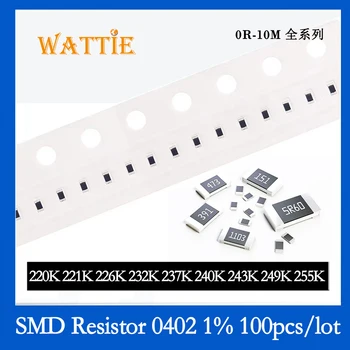 SMD Rezistorius 0402 1% 220K 221K 226K 232K 237K 240K 243K 249K 255K 100VNT/daug chip resistors 1/16W 1,0 mm*0,5 mm