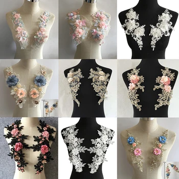 Spalvinga Siuvinėta Apykakle už Moterų 3D Gėlių Nėrinių Poliesteris Suknelė 