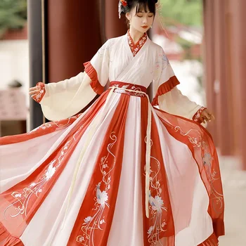 VANDENS Moterų Hanfu Pasakų Suknelės Jin Dinastijos Juosmens Tipo Kryžiaus Apykaklės Rudenį Naujų Kasdien Tradicinę Kinų Stiliaus Kostiumai