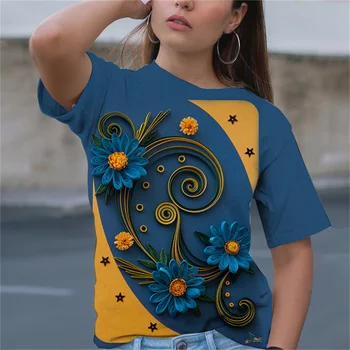 Vasaros Mados Moterų 3D Atspausdintas Gėlių T-marškinėliai su Vėsioje Modelio Didelių Palaidų montavimo Mados Trumpas Rankovės Gatvės viršutinių drabužių siuvimas