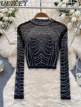 Įrašas Lux Užimantys Stiliaus Aukštos kokybės Long Sleeve T-shirt Moterų Rudenį, Žiemą, Žemiausią Marškinėliai Diamond Grenadine Temperamentas Viršų